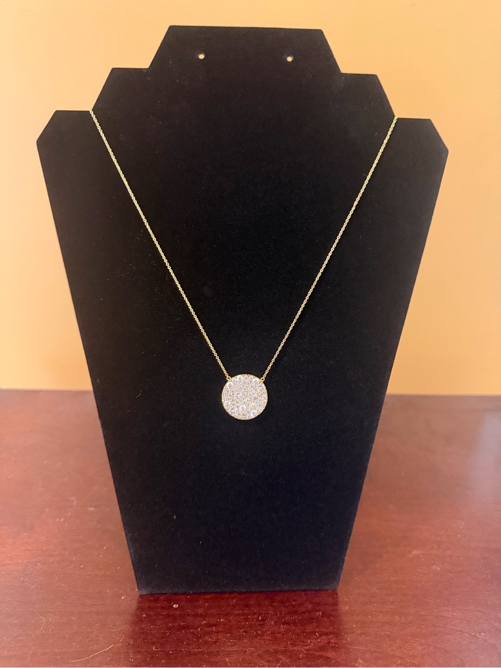 Delicate Gold Pave Circle Pendant Necklace